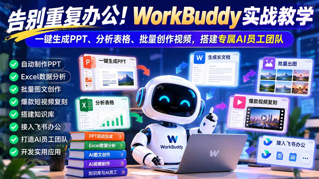告别重复办公！WorkBuddy实战教学：一键生成PPT、分析表格、批量创作视频，搭建专属AI员工团队-藏宝阁