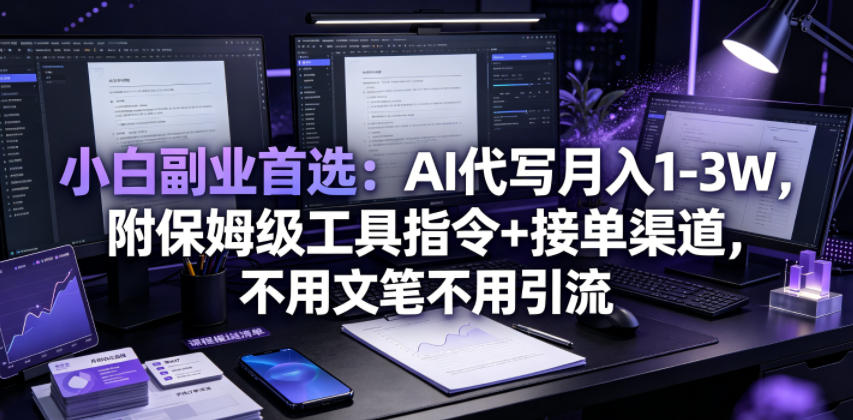 小白副业首选：AI代写月入1-3W，附保姆级工具指令+接单渠道，不用文笔不用引流【揭秘】-藏宝阁