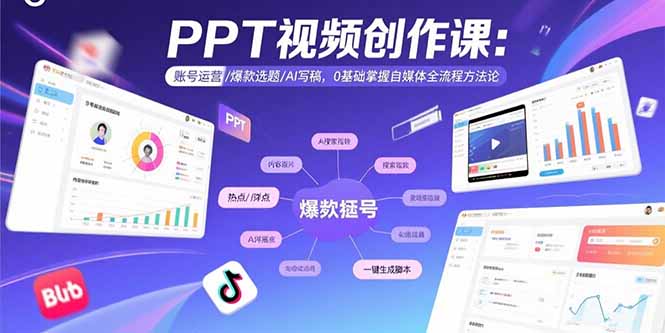 PPT视频创作课：账号运营/爆款选题/AI写稿，0基础掌握自媒体全流程方法论-藏宝阁