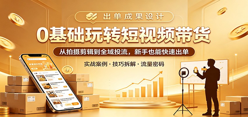 0基础玩转短视频带货：从拍摄剪辑到全域投流，新手也能快速出单-藏宝阁