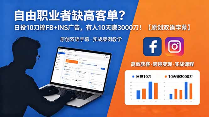 自由职业者缺高客单？日投 10 刀搞 FB+INS 广告，有人 10 天赚 3000 刀！【原创双语字幕】-藏宝阁