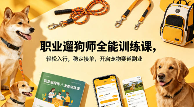 职业遛狗师全能训练课，轻松入行，稳定接单，开启宠物赛道副业-藏宝阁