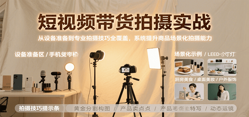 短视频带货拍摄实战，从设备准备到专业拍摄技巧全覆盖，系统提升商品场景化拍摄能力-藏宝阁