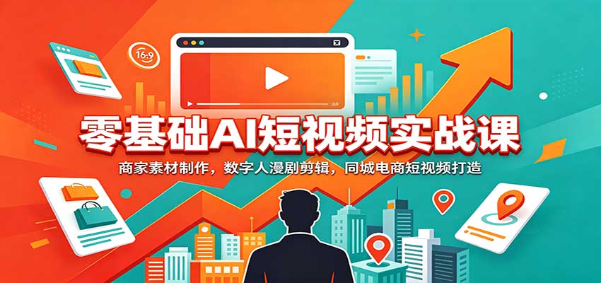 零基础AI短视频实战课：商家素材制作，数字人漫剧剪辑，同城电商短视频打造-藏宝阁