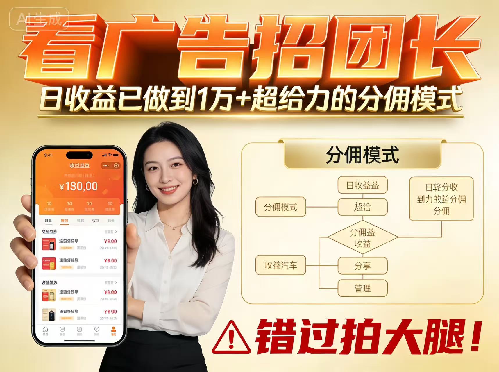 看广告招团长，团队收益已做到日入1万，分佣模式超给力，错过拍大腿-藏宝阁