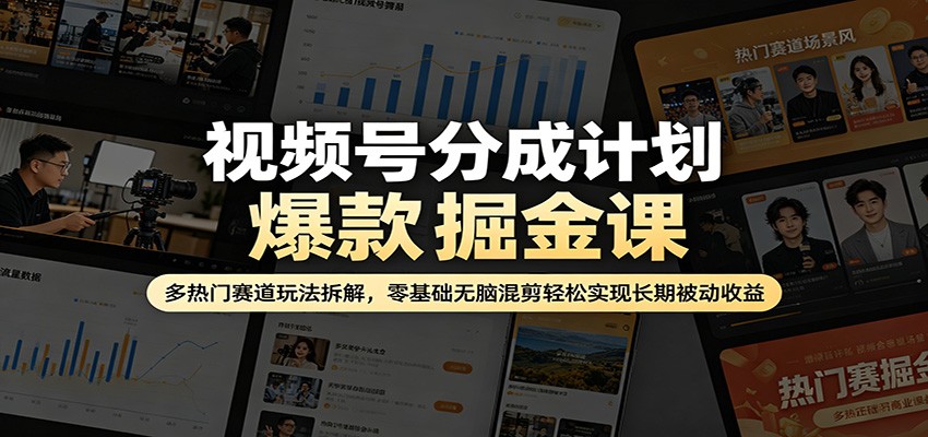 视频号分成计划爆款掘金课：多热门赛道玩法拆解，零基础无脑混剪轻松实现长期被动收益-藏宝阁