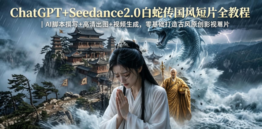 ChatGPT+Seedance2.0白蛇传国风短片全教程｜AI脚本撰写+高清出图+视频生成，零基础打造古风原创影视短片-藏宝阁