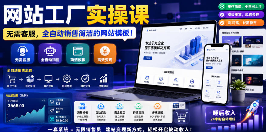 网站工厂实操课，无需客服，网站模板自动赚钱！【原创双语字幕】-藏宝阁