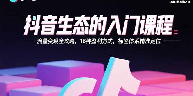 抖音生态的入门课程：流量变现全攻略，16种盈利方式，标签体系精准定位-藏宝阁