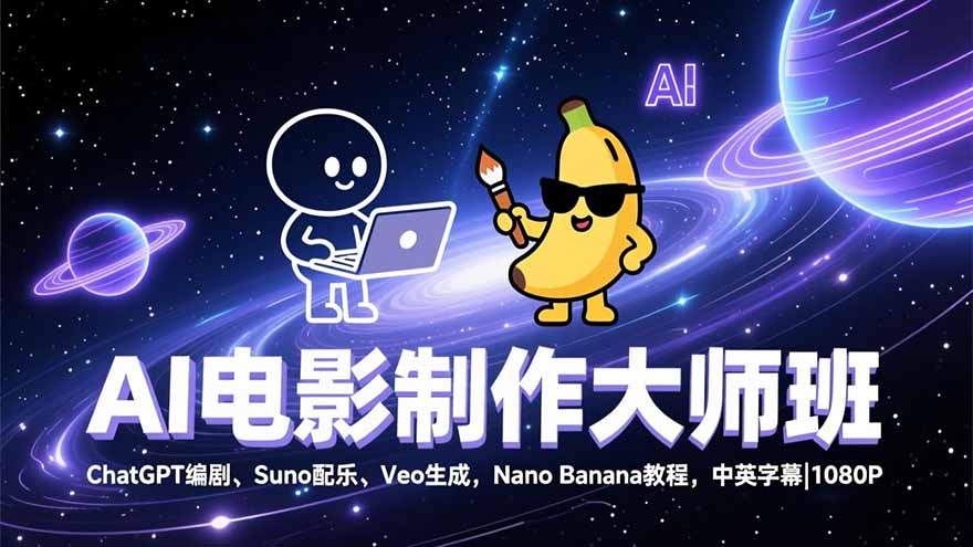 AI电影制作大师班：ChatGPT编剧、Suno配乐、Veo生成，Nano Banana教程，中英字幕|1080P-藏宝阁
