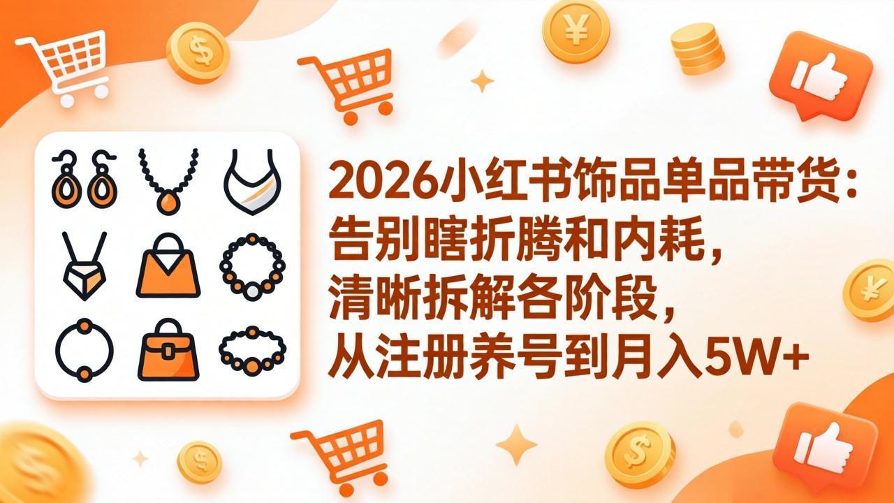 2026小红书饰品单品带货：告别瞎折腾和内耗，清晰拆解各阶段，从注册养号到月入5W+-藏宝阁