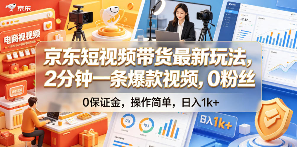 京东短视频带货最新玩法，2分钟一条爆款视频，0粉丝，0保证金，操作简单，日入1k+【揭秘】-藏宝阁