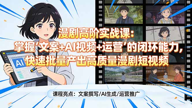 漫剧高阶实战课：掌握“文案+AI视频+运营”的闭环能力，快速批量产出高质量漫剧短视频-藏宝阁