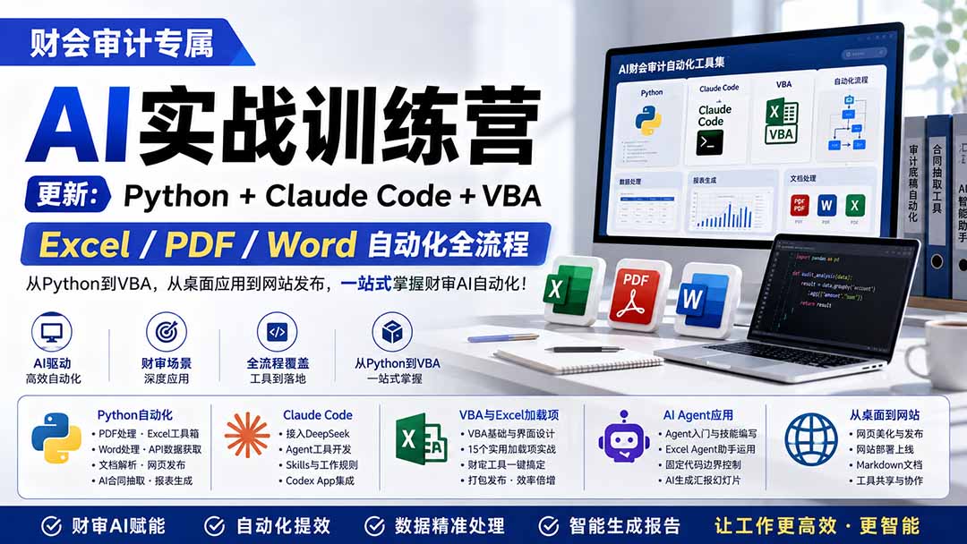 财会审计专属 AI实战训练营：Python+Claude Code+VBA，Excel/PDF/Word自动化全流程 (更新-藏宝阁