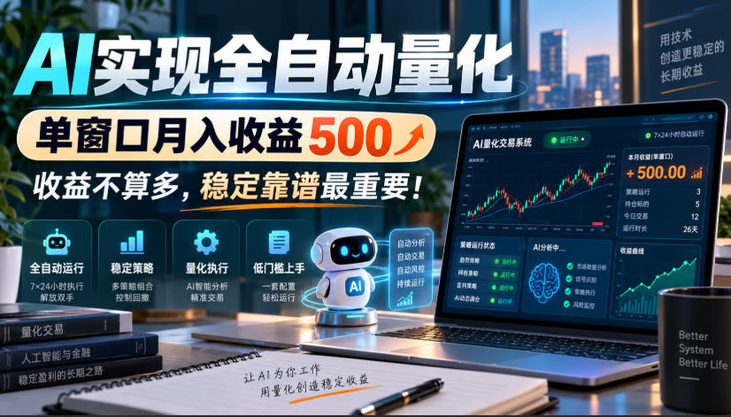 AI实现全自动量化，单窗口月入收益500，收益不算多，稳定靠谱最重要！【揭秘】-藏宝阁