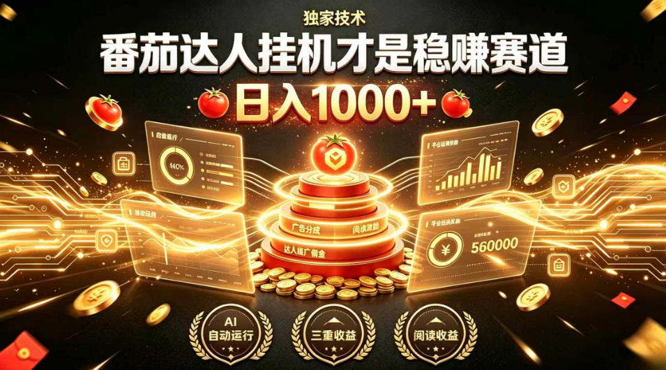 别再瞎找副业！番茄达人挂G才是稳賺赛道，日入1000+，全程傻瓜式操作，可矩阵放大【揭秘】-藏宝阁