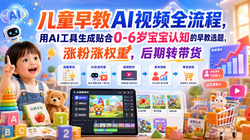儿童早教AI视频全流程，用AI工具生成贴合0-6岁宝宝认知的早教选题，涨粉涨权重，后期转带货-藏宝阁