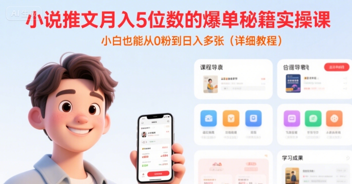 小说推文月入5位数的爆单秘籍实操课，，小白也能从0粉到日入多张(详细教程)-藏宝阁