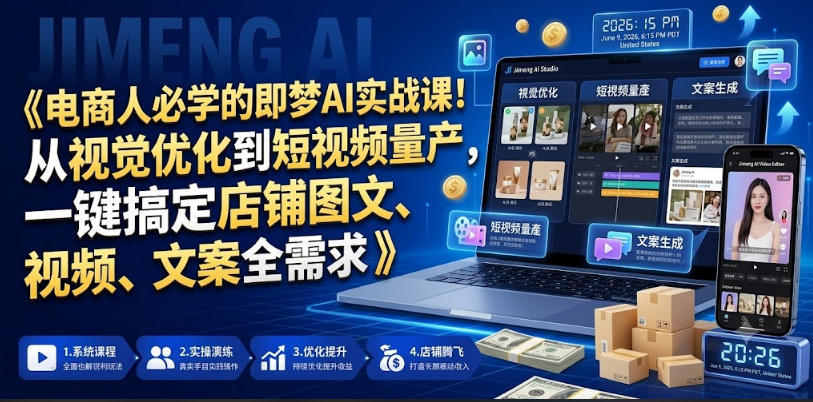电商人必学的即梦AI实战课！从视觉优化到短视频量产，一键搞定店铺图文、视频、文案全需求-藏宝阁
