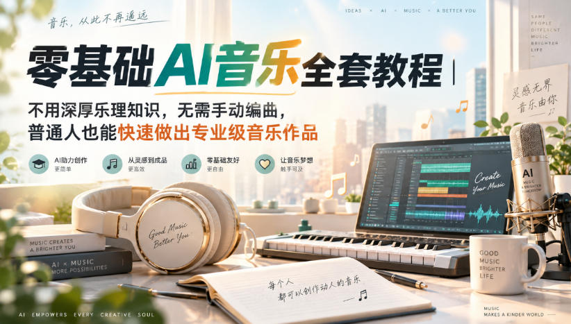 零基础AI音乐全套教程｜不用深厚乐理知识，无需手动编曲，普通人也能快速做出专业级音乐作品-藏宝阁