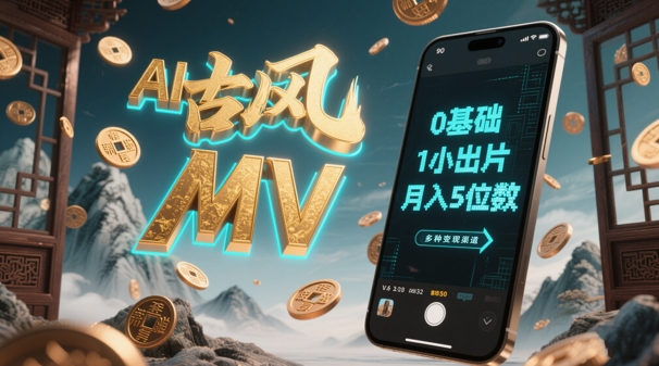 AI一键生成古风音乐MV，0剪辑基础1小时出片，多种变现渠道，一部手机月入5位数-藏宝阁