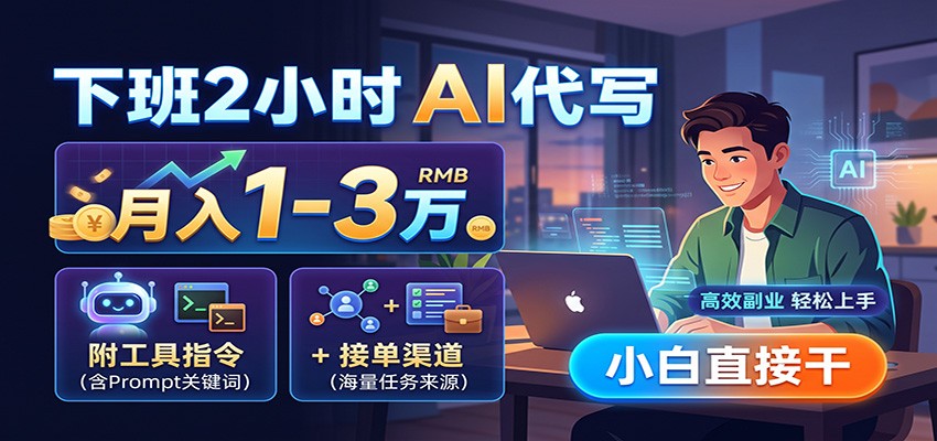 下班2小时AI代写，月入1-3万，附工具指令+接单渠道，小白直接干-藏宝阁