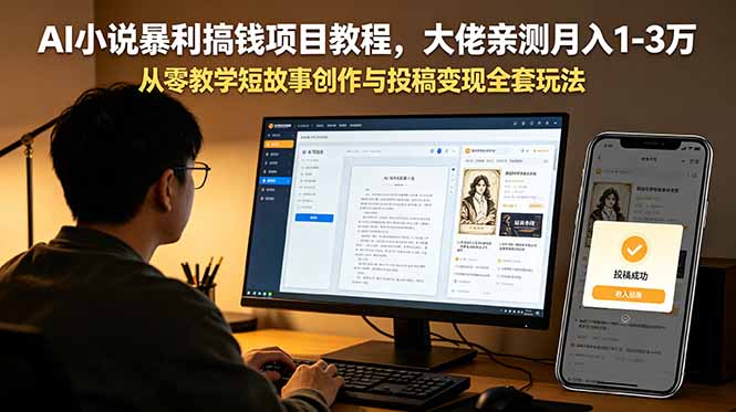 AI小说暴利搞钱项目教程，大佬亲测月入1-3万，从零教学短故事创作与投稿变现全套玩法-藏宝阁