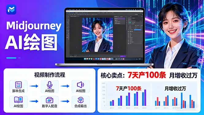 AI绘图照片开口说话视频制作：Midjourney+数字人，7天产100条月增收过万-藏宝阁
