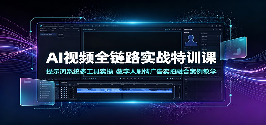 AI视频全链路实战特训课：提示词系统多工具实操，数字人剧情广告实拍融合案例教学-藏宝阁