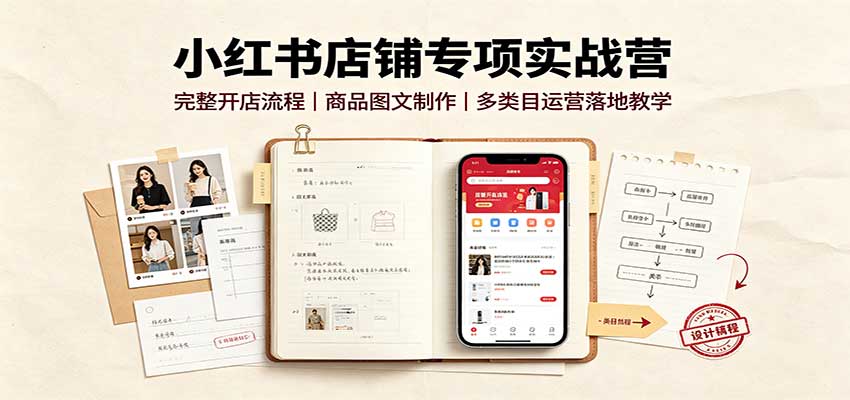 小红书店铺专项实战营：完整开店流程，商品图文制作，多类目运营落地教学-藏宝阁