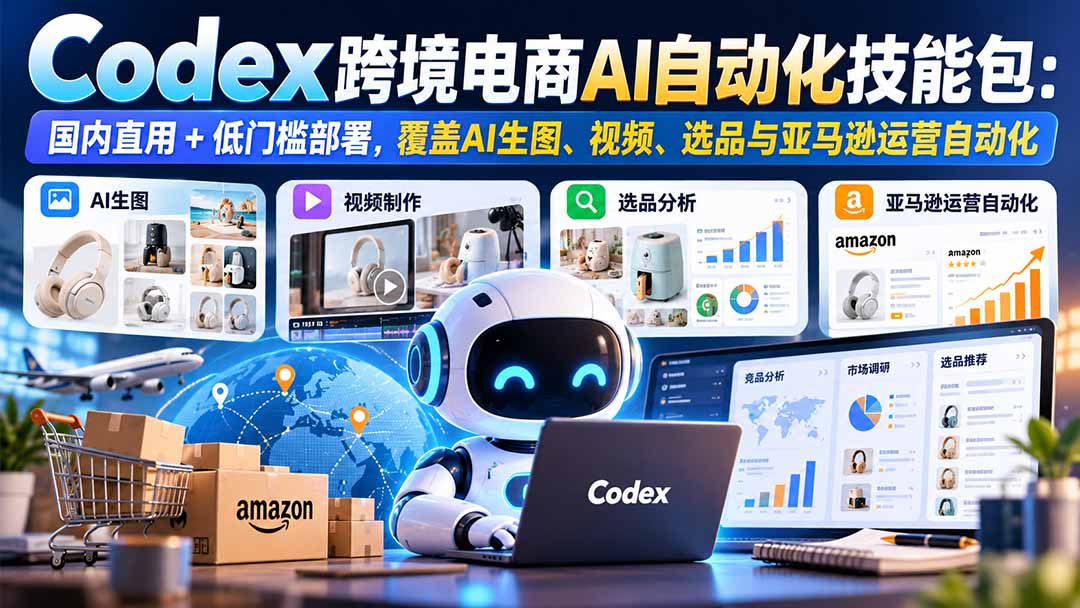 【无水印】Codex跨境电商AI自动化技能包：国内直用+低门槛部署，覆盖AI生图、视频、选品与亚马逊运营自动化-藏宝阁