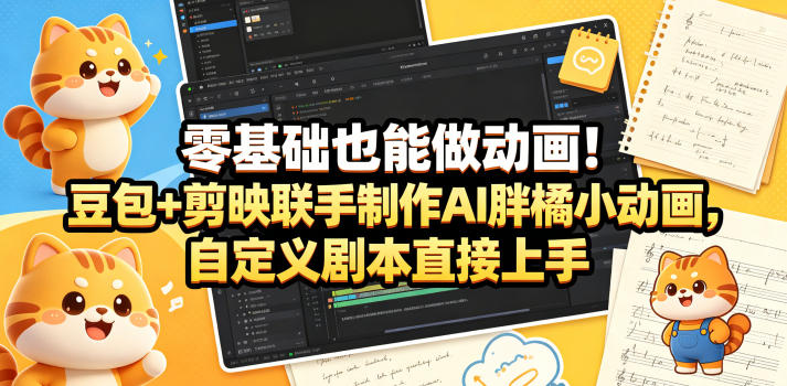 零基础也能做动画！豆包+剪映联手制作AI胖橘小动画，自定义剧本直接上手-藏宝阁
