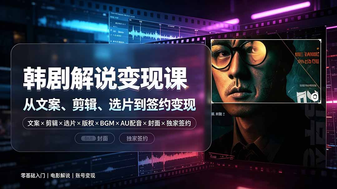 抖音270W粉丝博主亲授韩剧解说课：文案×剪辑×选片×版权×BGM×AU配音×封面×独家签约，零基础到变现-藏宝阁