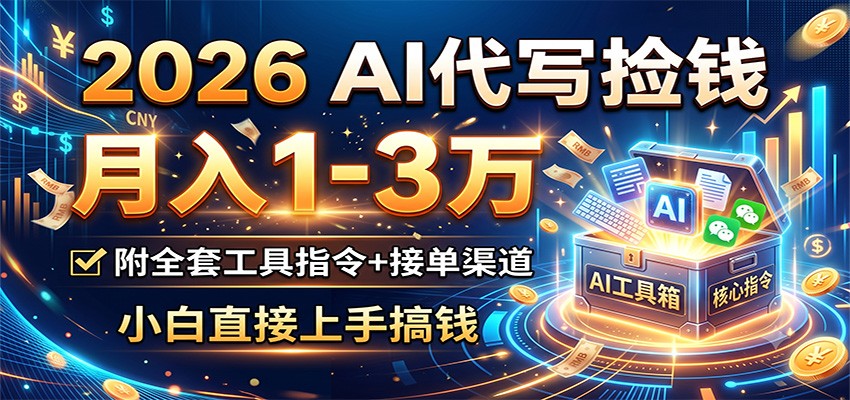 2026 AI代写捡钱，月入1-3万，附全套工具指令+接单渠道，小白直接上手搞钱-藏宝阁
