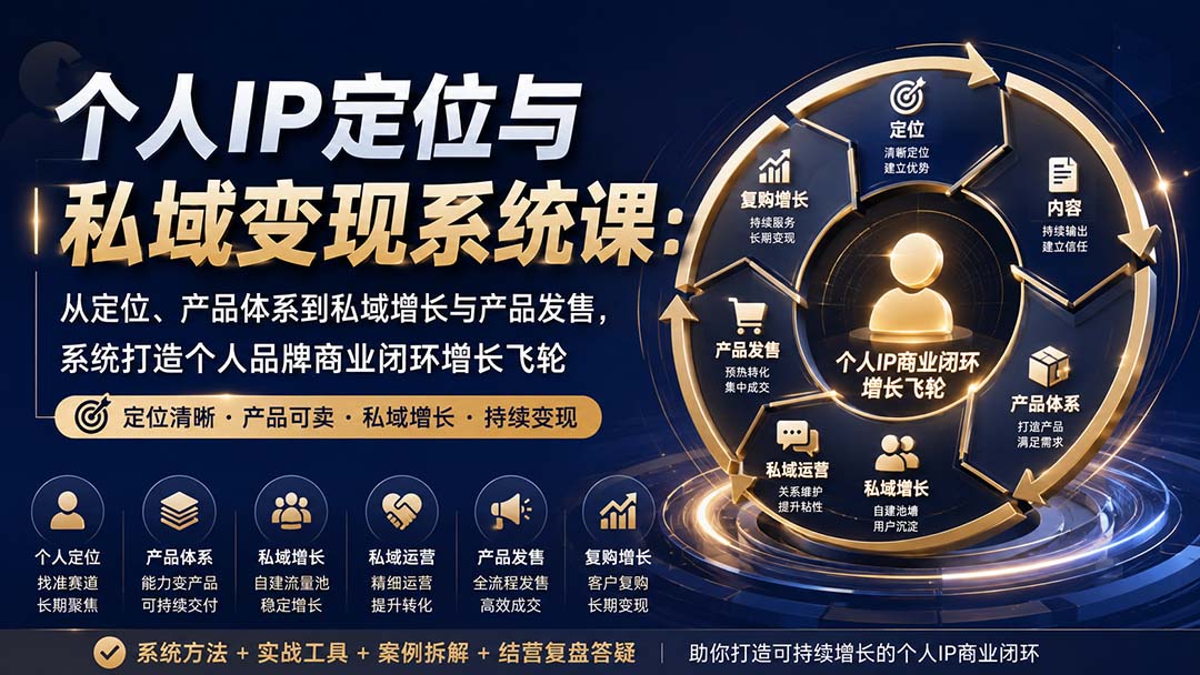 个人IP定位与私域变现系统课：从定位、产品体系到私域增长与产品发售，系统打造个人品牌商业闭环增长飞轮-藏宝阁