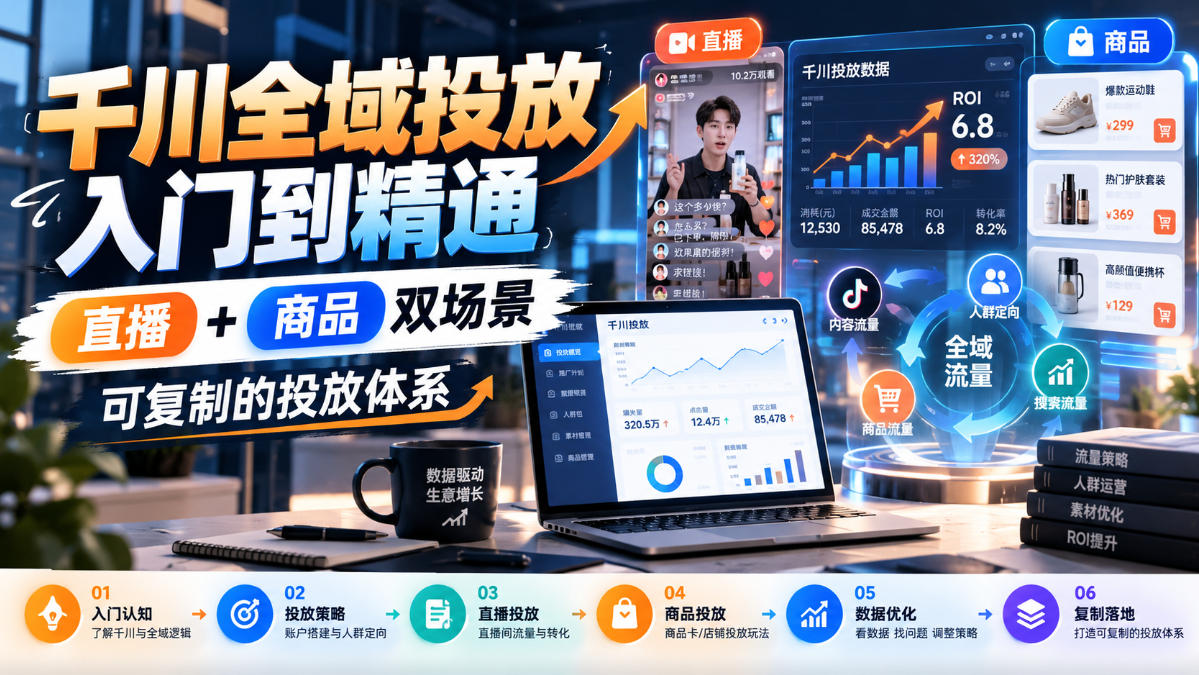 千川全域投放入门到精通，直播+商品双场景，可复制的投放体系-藏宝阁