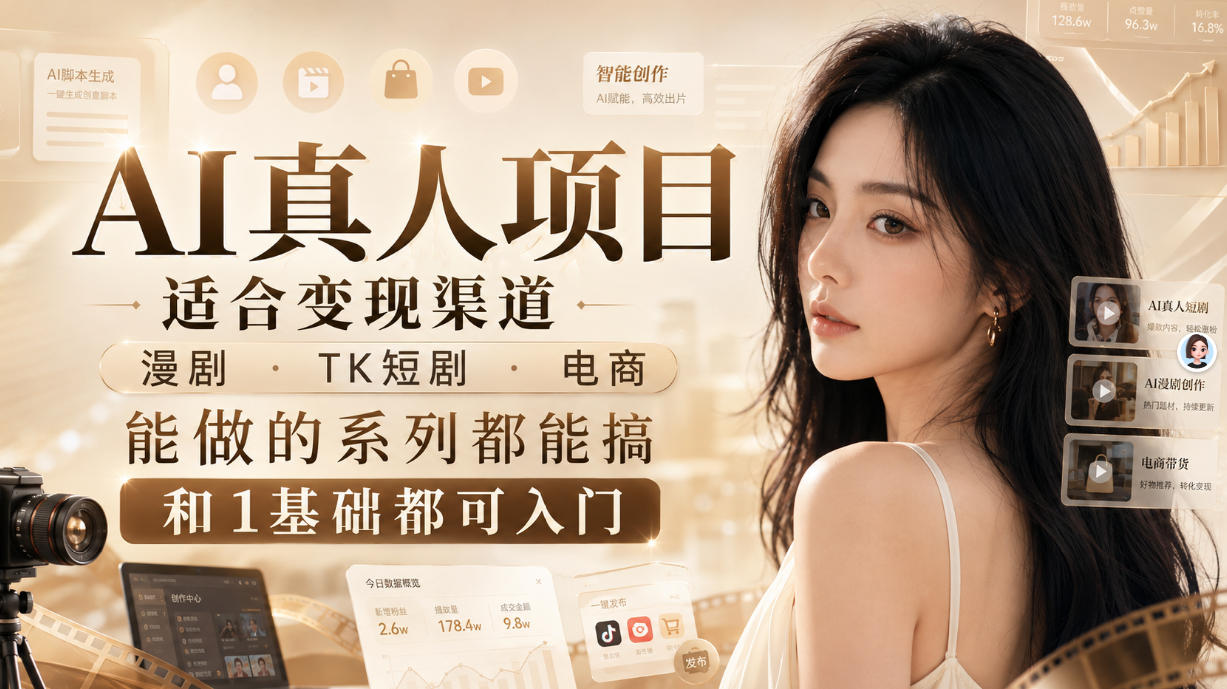 AI真人项目，适合变现渠道，漫剧，TK短剧，电商，能做的系列都能搞，0和1基础都可入门-藏宝阁