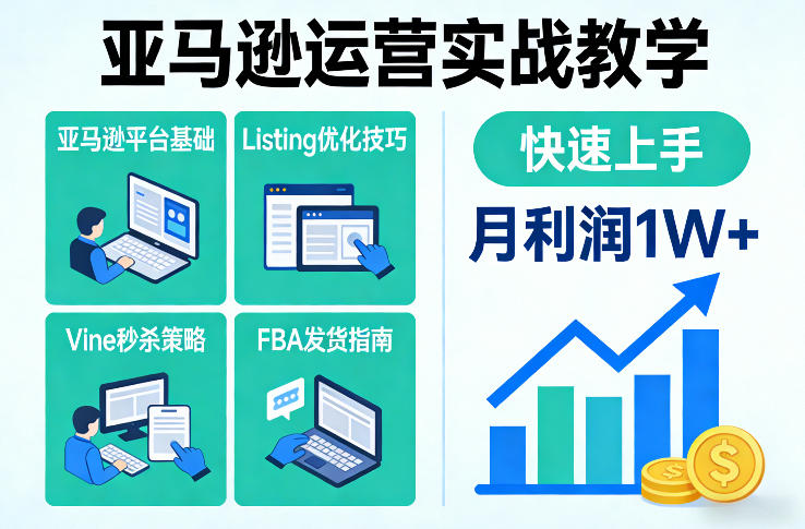 亚马逊运营实战教学，亚马逊平台+Listing优化+Vine秒杀+FBA发货等，快速上手，实现店铺月利润1W-藏宝阁
