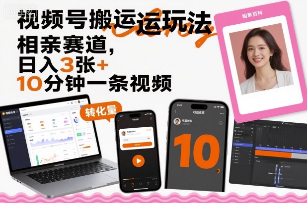 视频号搬运玩法，相亲赛道，日入3张+，10分钟一条视频-藏宝阁