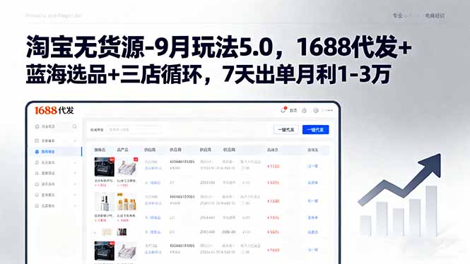 淘宝无货源-9月玩法5.0，1688代发+蓝海选品+三店循环，7天出单月利1-3万-藏宝阁