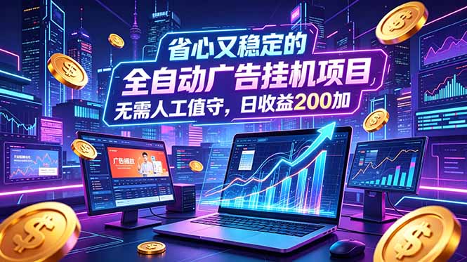 全自动广告挂机项目，全程无需人工值守。稳定创收每日收益200+-藏宝阁
