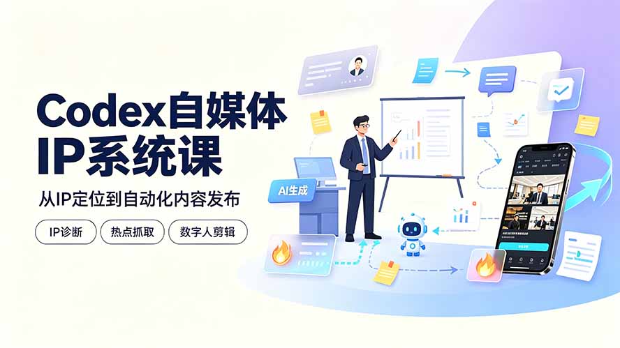 Codex自媒体IP系统课：IP诊断/热点抓取/IP蒸馏 Skill，爆款复刻数字人多平台自动发布教程-藏宝阁