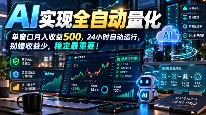 AI实现全自动量化，单窗口月入收益500，24小时自动运行，别嫌收益少，稳定最重要！【揭秘】-藏宝阁