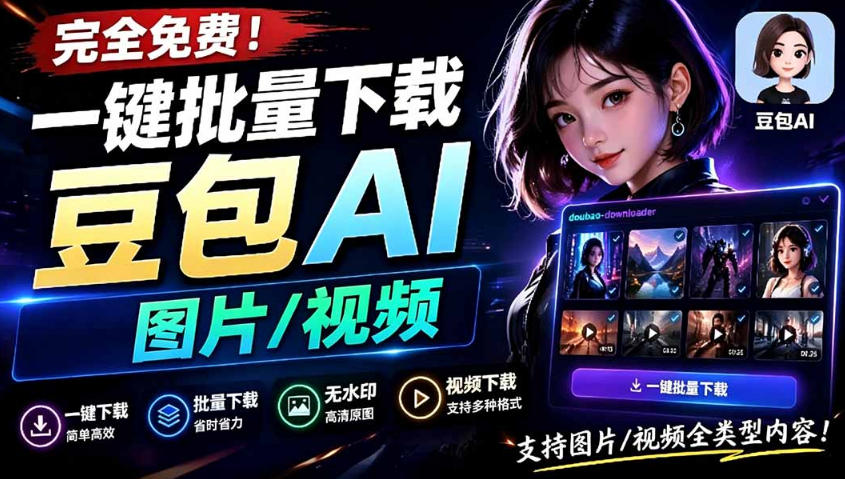 Github最新发布！一键批量下载豆包AI无水印图片/视频，简单易用，自动解析提示词-藏宝阁