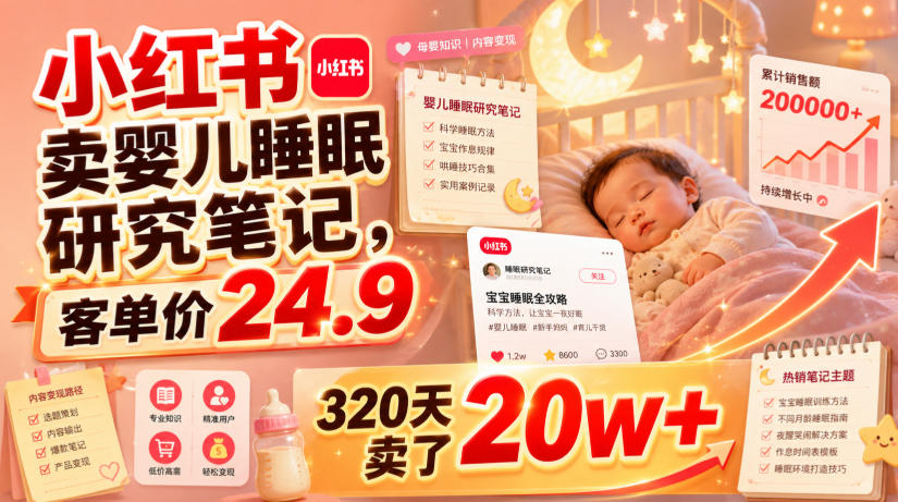 小红书卖婴儿睡眠研究笔记，客单价24.9，320天卖了20w+-藏宝阁