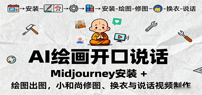 AI绘画开口说话，Midjourney安装 + 绘图出图，小和尚修图、换衣与说话视频制作-藏宝阁