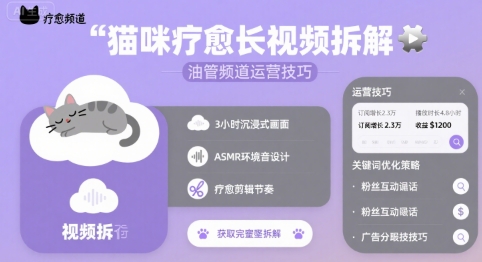 猫咪疗愈长视频拆解 &油管频道运营技巧-藏宝阁