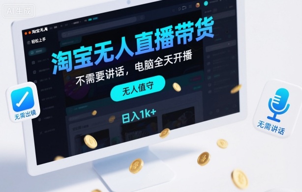 淘宝无人直播带货，不需要出镜，不需要讲话，电脑全天开播，轻松上手，日入1k+【揭秘】-藏宝阁