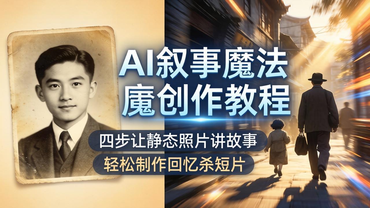 AI叙事魔法创作教程，四步让静态照片讲故事，老照片修复加动态特效，轻松制作回忆杀短片-藏宝阁