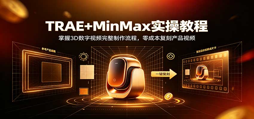 TRAE+MinMax实操教程：3D数字视频完整制作流程，零成本复刻产品视频-藏宝阁